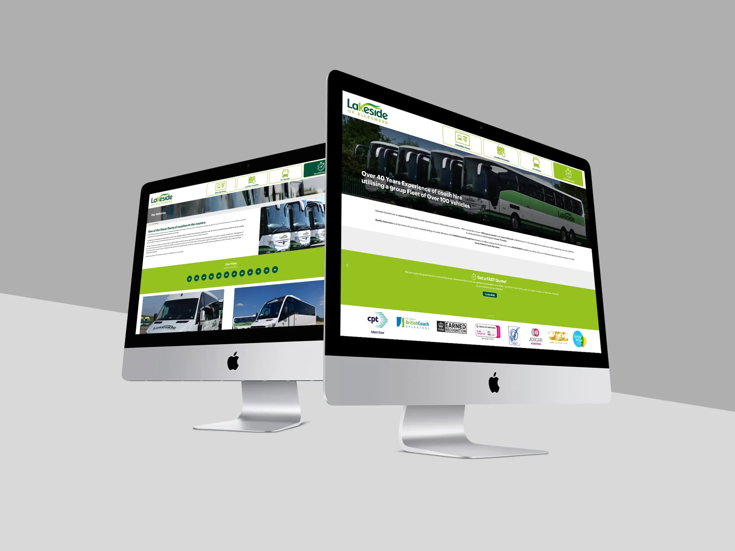 A photo of a laptop showing a website called Lakeside Coaches